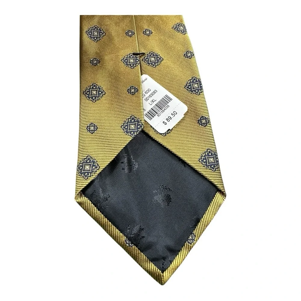 Brooks Brothers Golden Blue Baroque Pure Silk Men Tie 3.25 Inch Width L/XL NWT